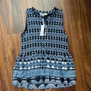 New Rose and Olive Navy/White Floral  Print Sleeveless Blouse Top